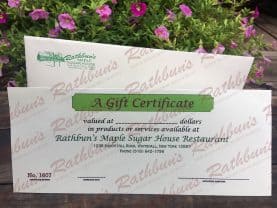 Rathbun's Maple Sugar House Restaurant Gift Certificate